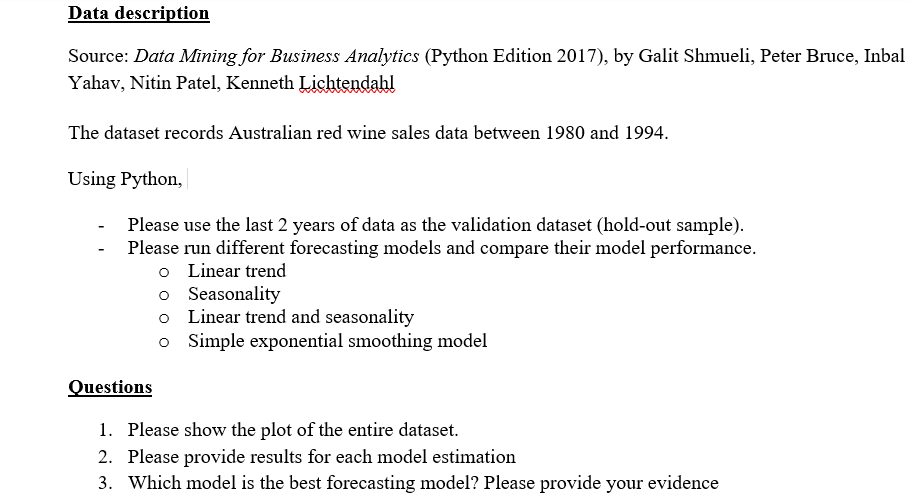Data description Source: Data Mining for Business