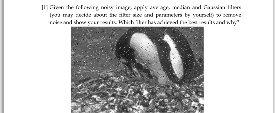 [ 1 ] Given the following noisy image, apply