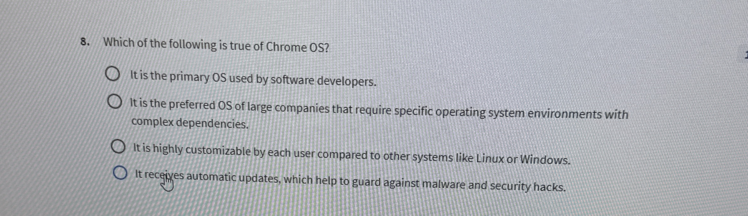 Which of the following is true of Chrome OS ? It