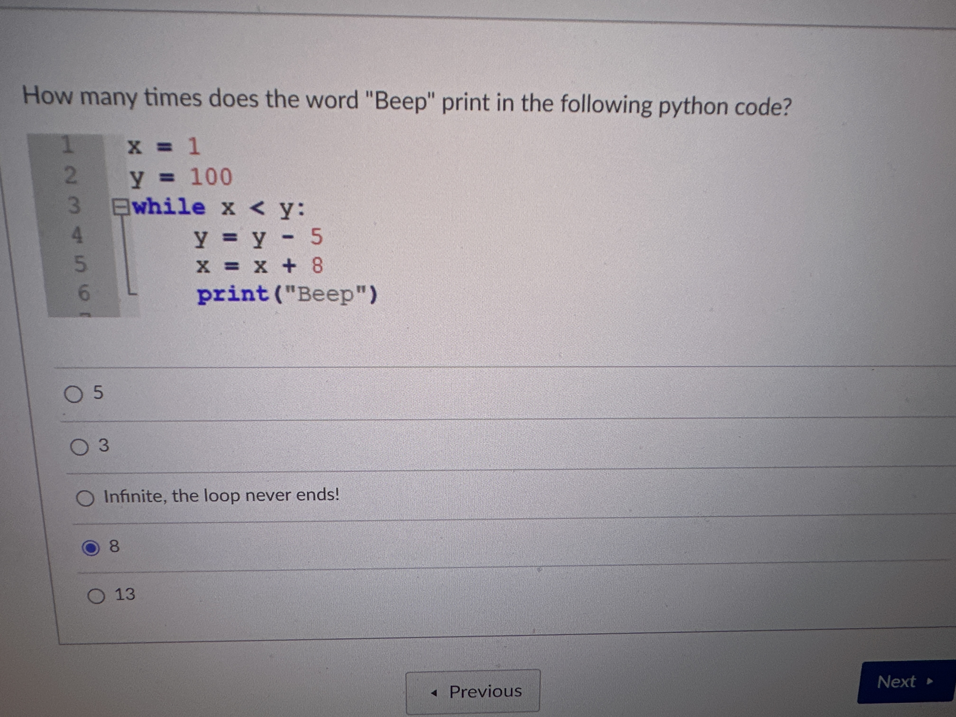 How many times does the word "Beep" print in the
