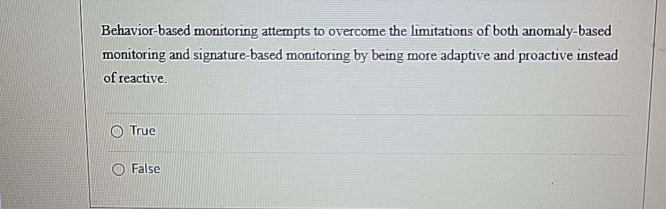 Behavior - based monitoring attempts to overcome