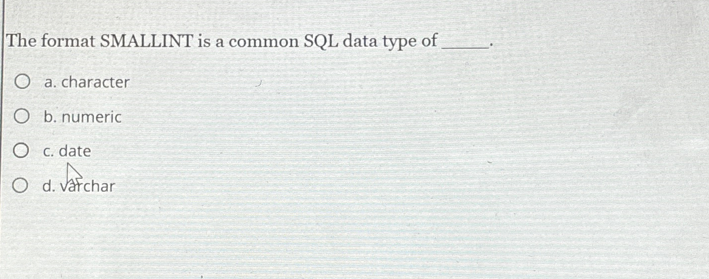 The format SMALLINT is a common SQL data type of