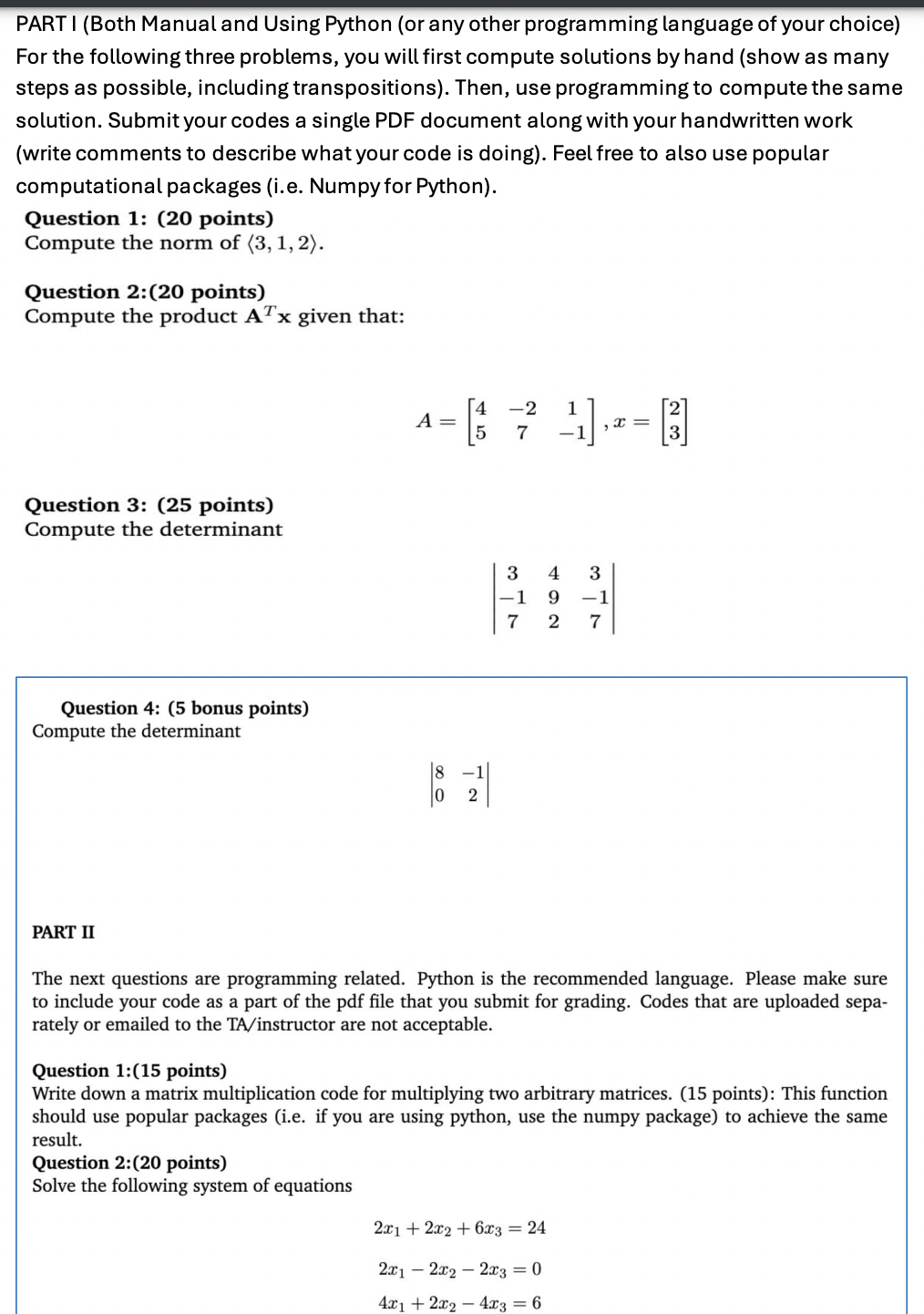 PART I ( Both Manual and Using Java ( or any