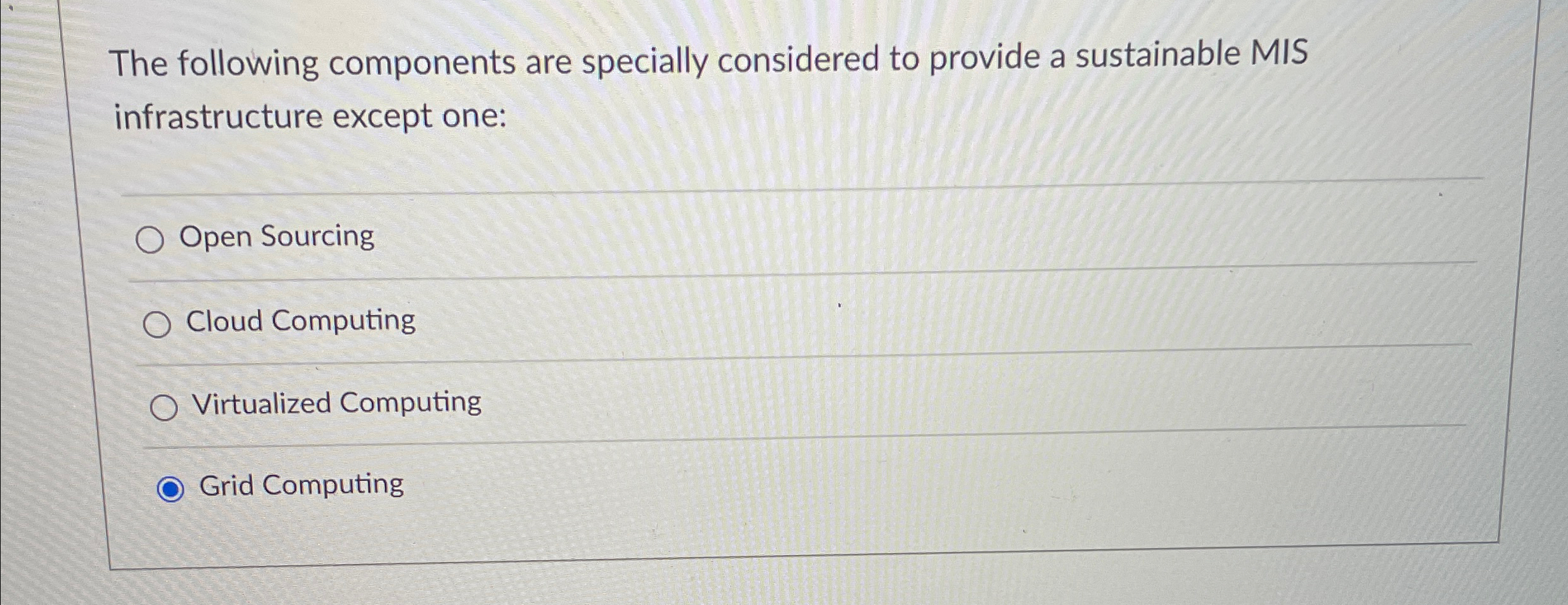 The following components are specially considered