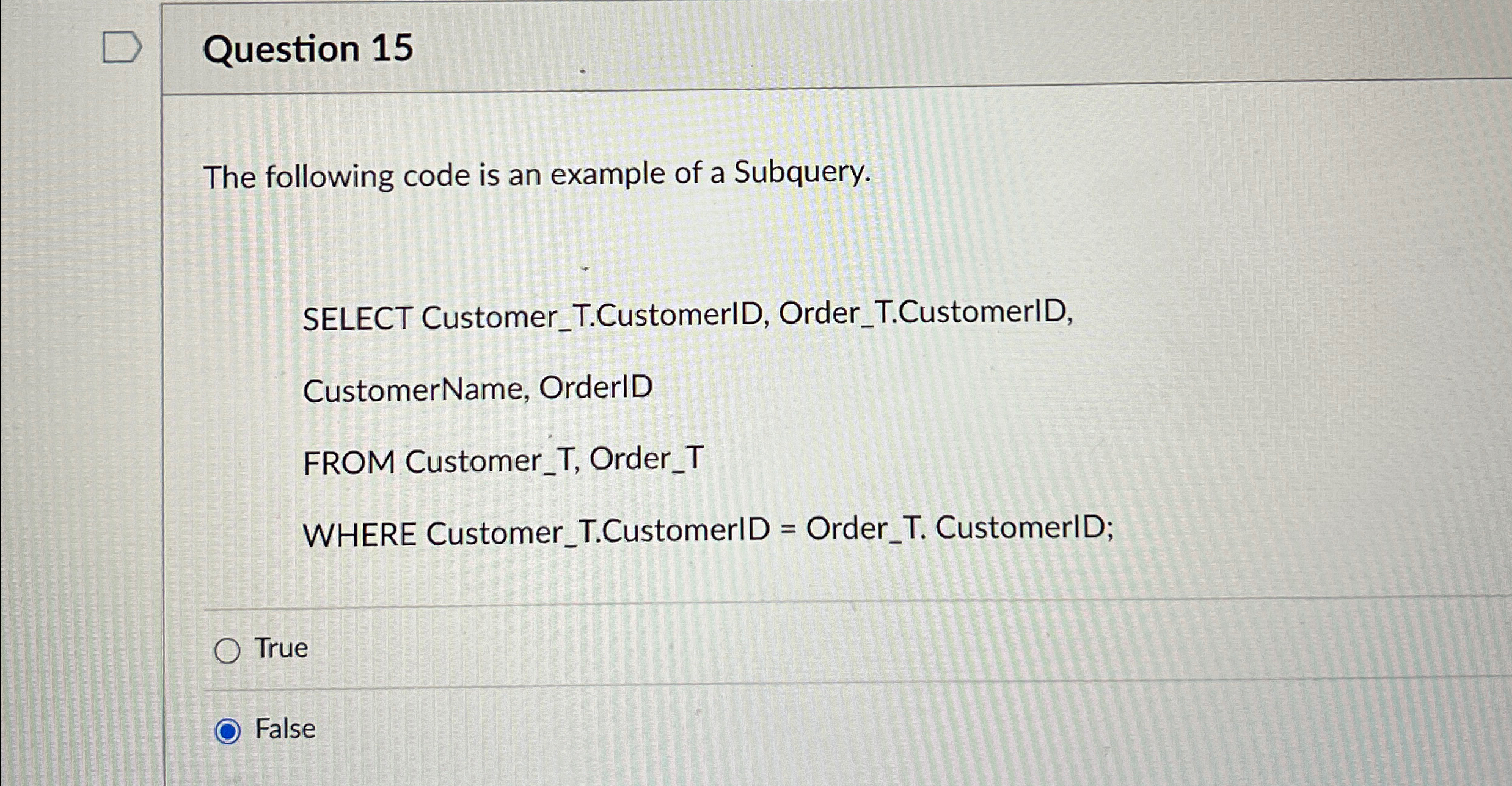 Question 1 5 The following code is an example of