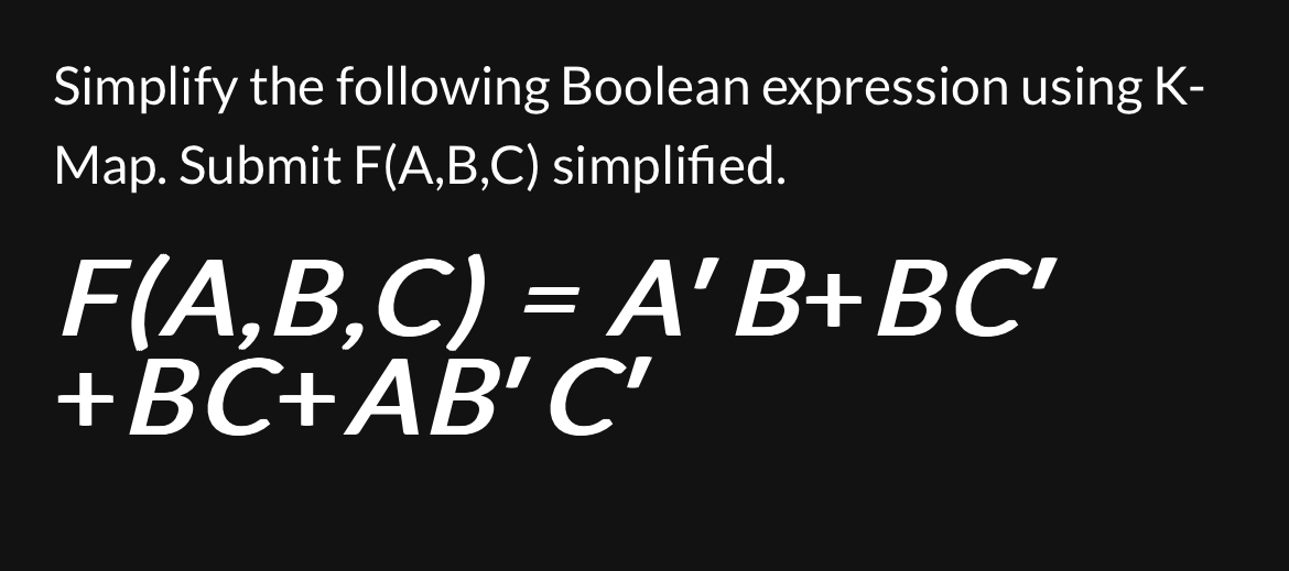 Simplify the following Boolean expression using K