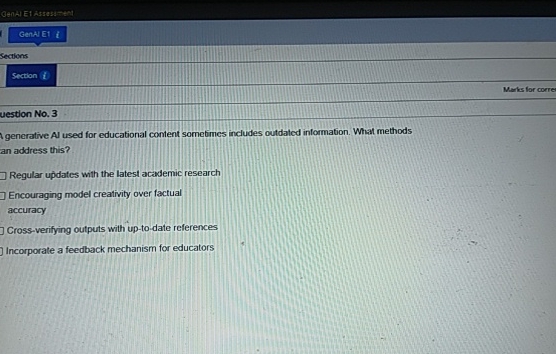 Genal Et i Sections Marks for coere uestion No .