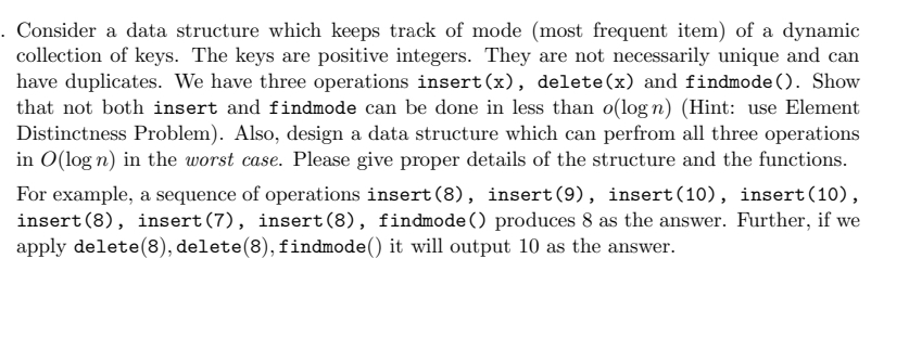 Consider a data structure which keeps track of