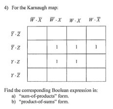 4 ) For the Karnaugh map: Find the corresponding