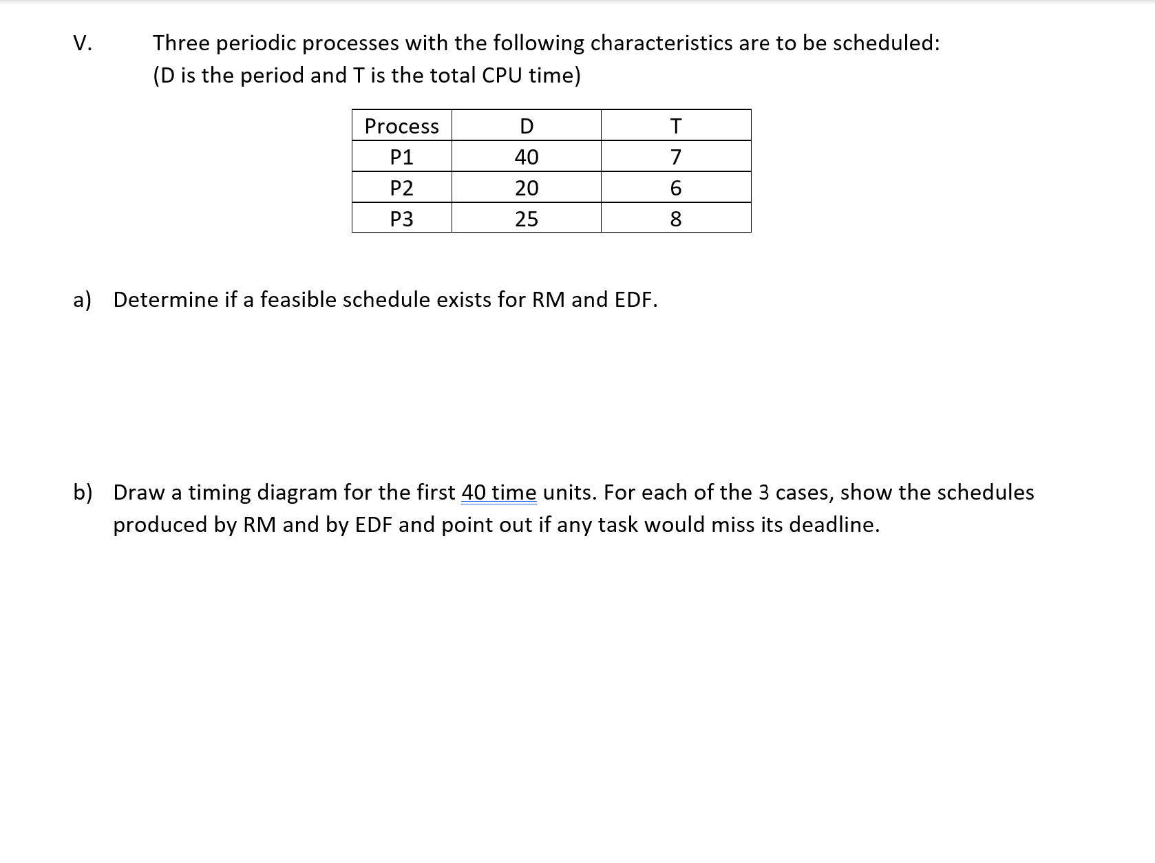 V . Three periodic processes with the following