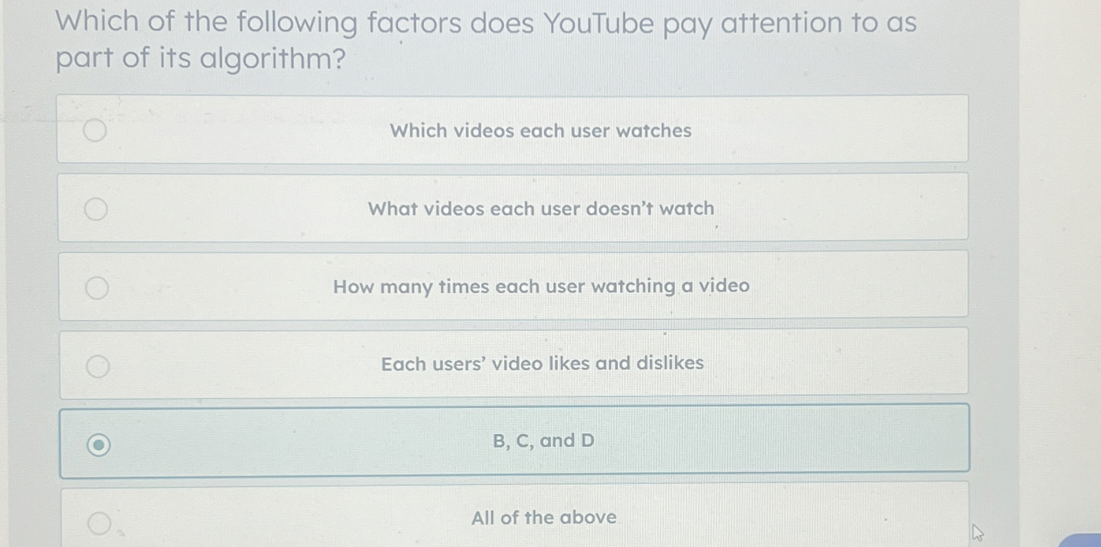 Which of the following factors does YouTube pay