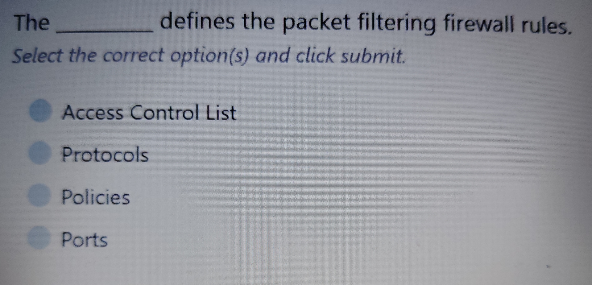 The defines the packet filtering firewall rules.