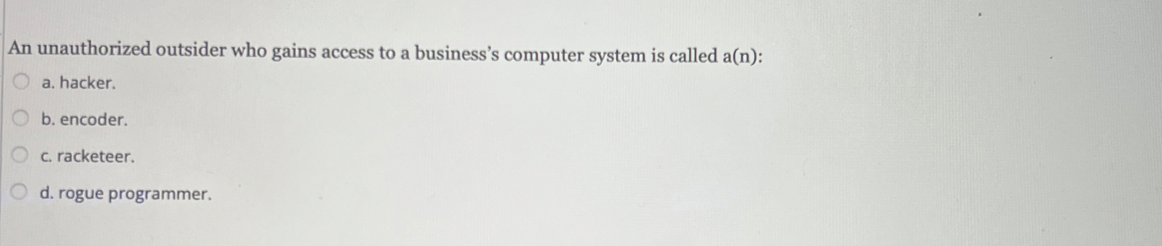 An unauthorized outsider who gains access to a