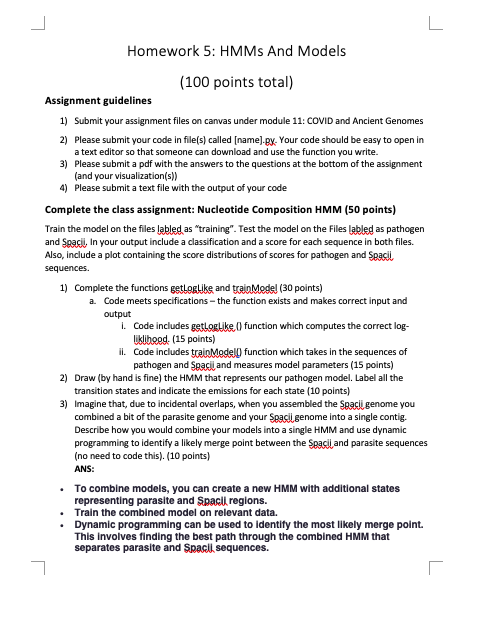 Homework 5 : HMMs And Models ( 1 0 0 points total