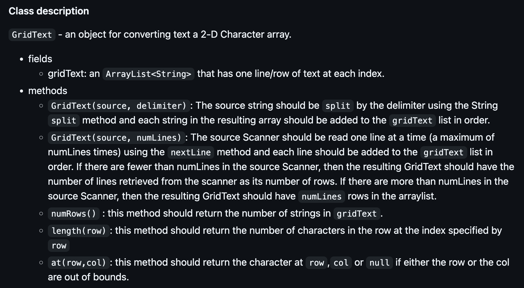 GridText - gridText : ArrayListClass description