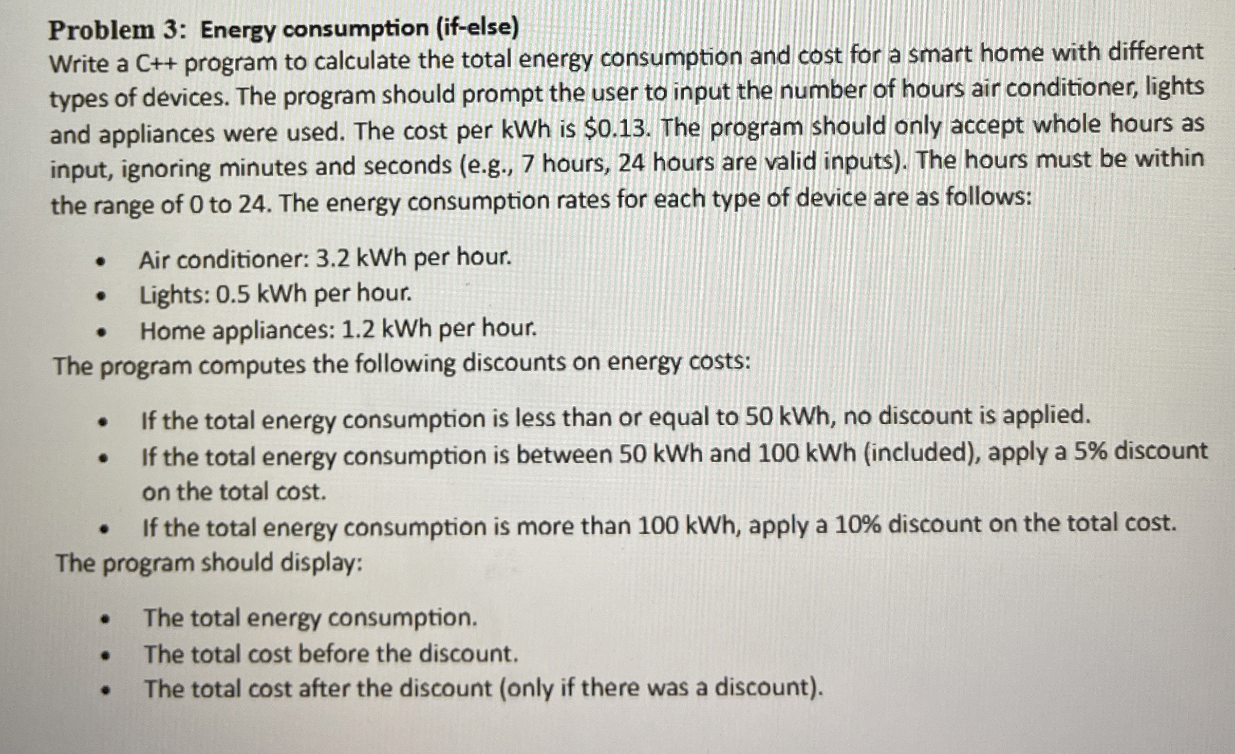 Problem 3 : Energy consumption ( if - else )