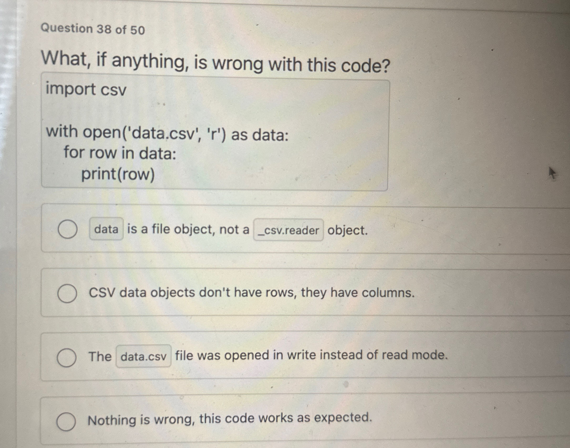 Question 3 8 of 5 0 What, if anything, is wrong