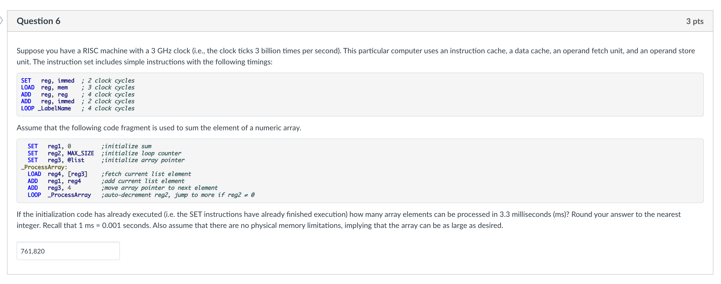 Question 6 unit. The instruction set includes