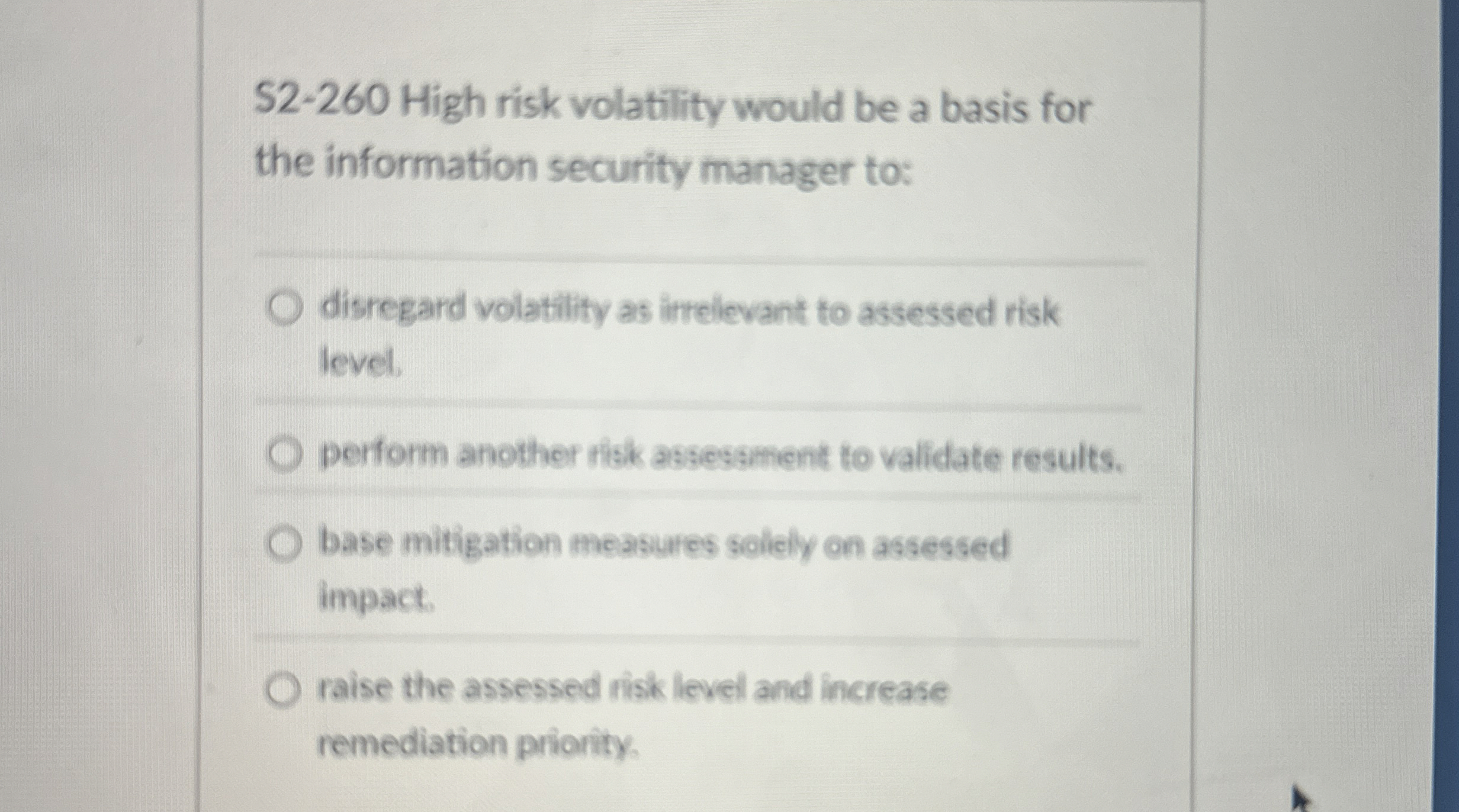 S 2 - 2 6 0 High risk volatility would be a basis
