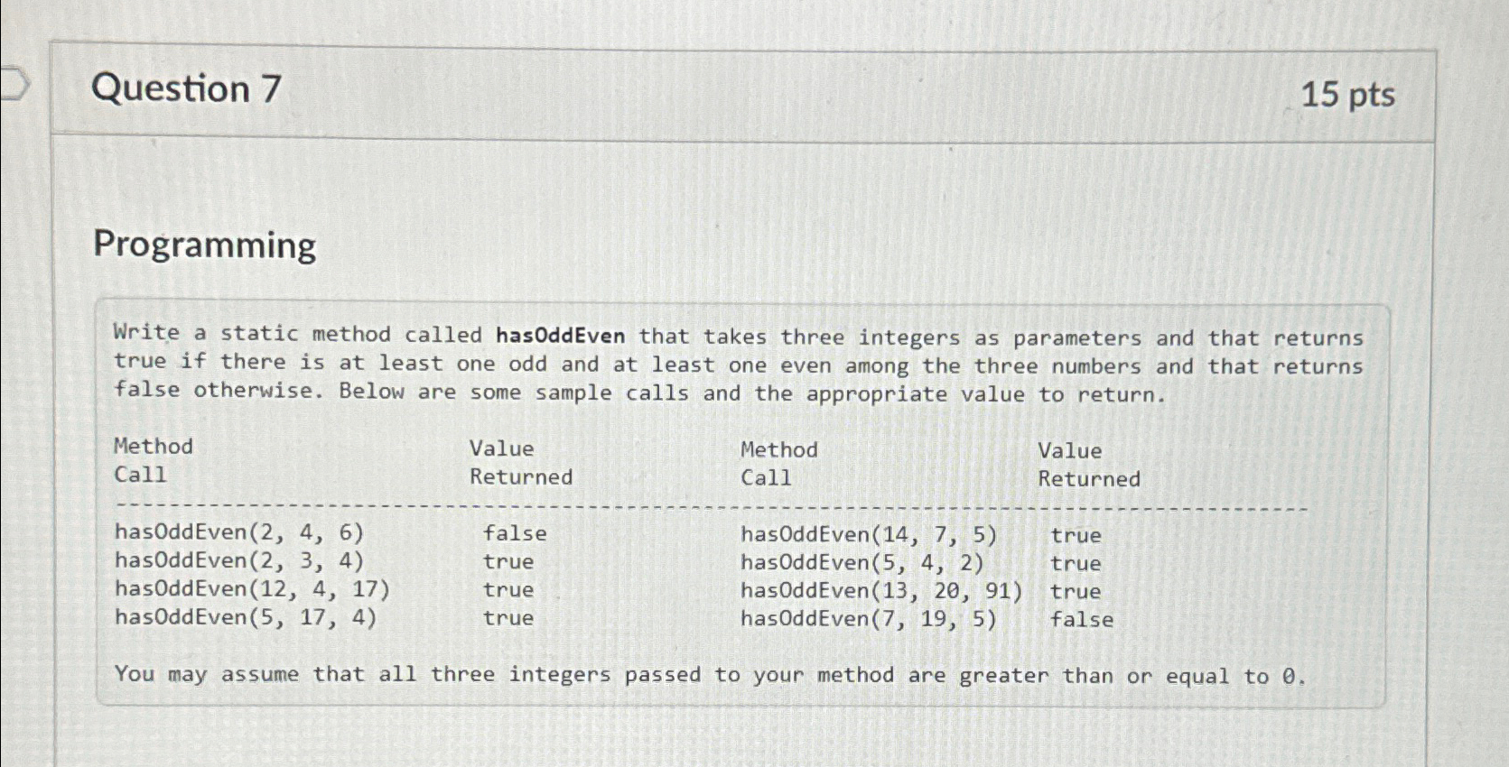 Question 7 1 5 p t s Programming Write a static