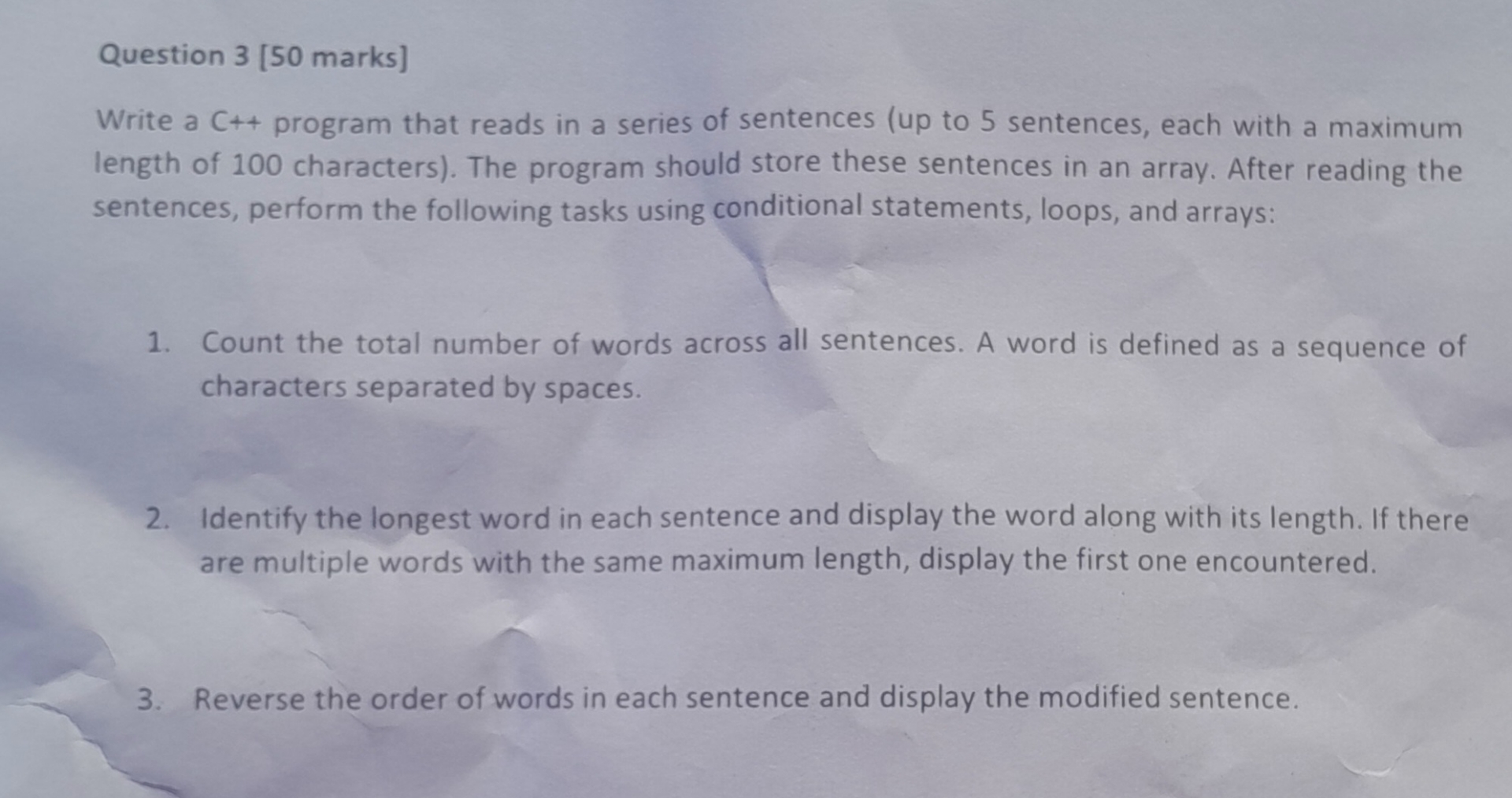 Question 3 [ 5 0 marks ] Write a C + + program