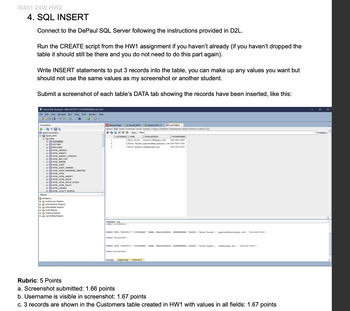 SQL INSERT Connect to the DePaul SQL Server