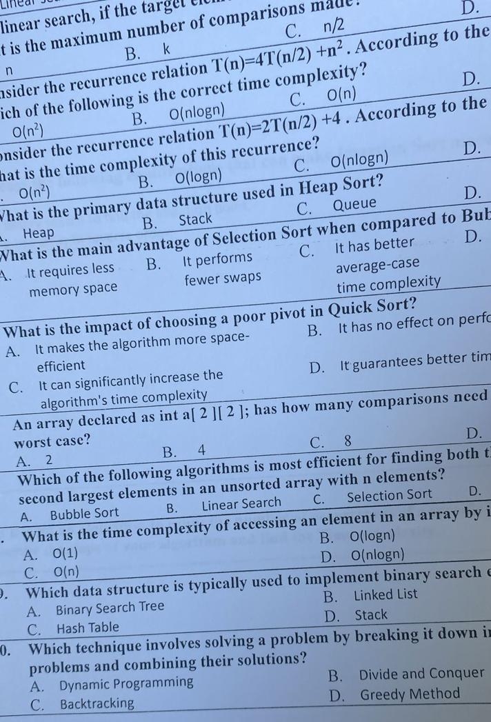 linear search, if the target t is the maximum
