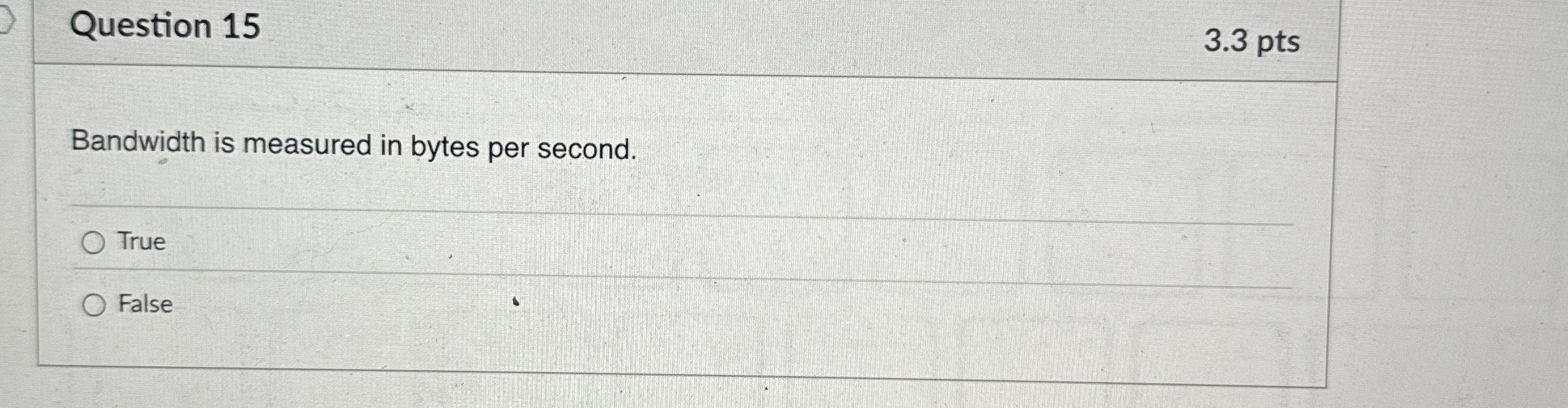Question 1 5 3 . 3 pts Bandwidth is measured in