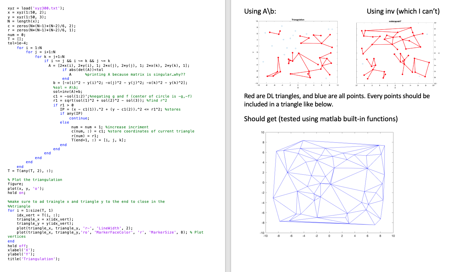 I try to write MATLAB code for De Launay