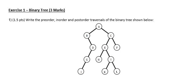 Exercise 1 - Binary Tree ( 3 Marks ) 1 ) ( 1 . 5