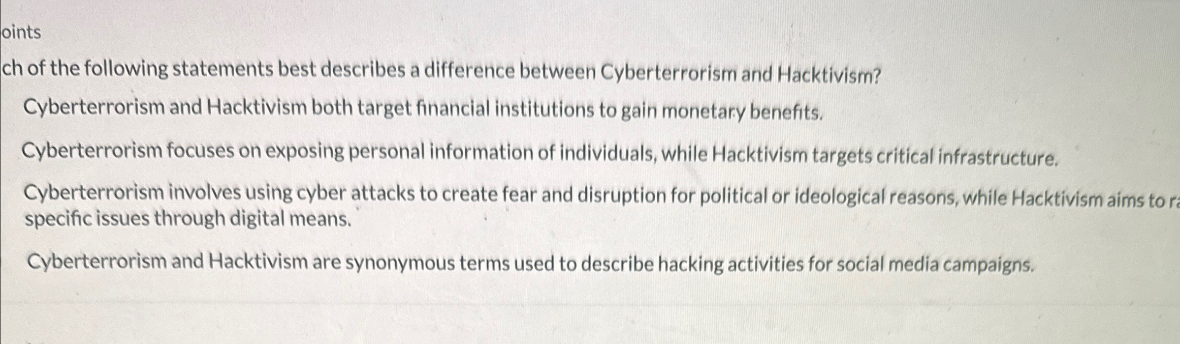 oints ch of the following statements best