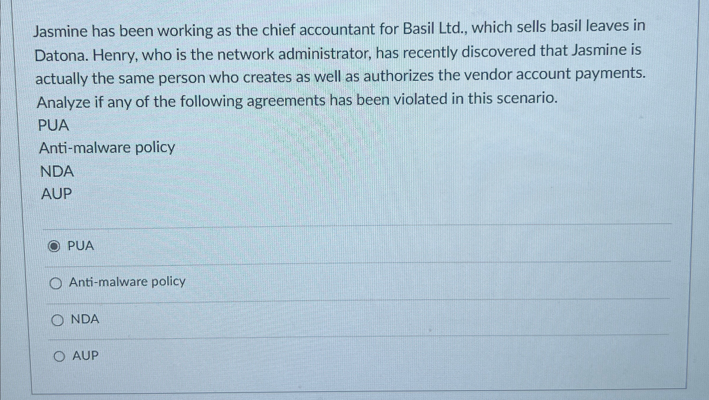 Jasmine has been working as the chief accountant