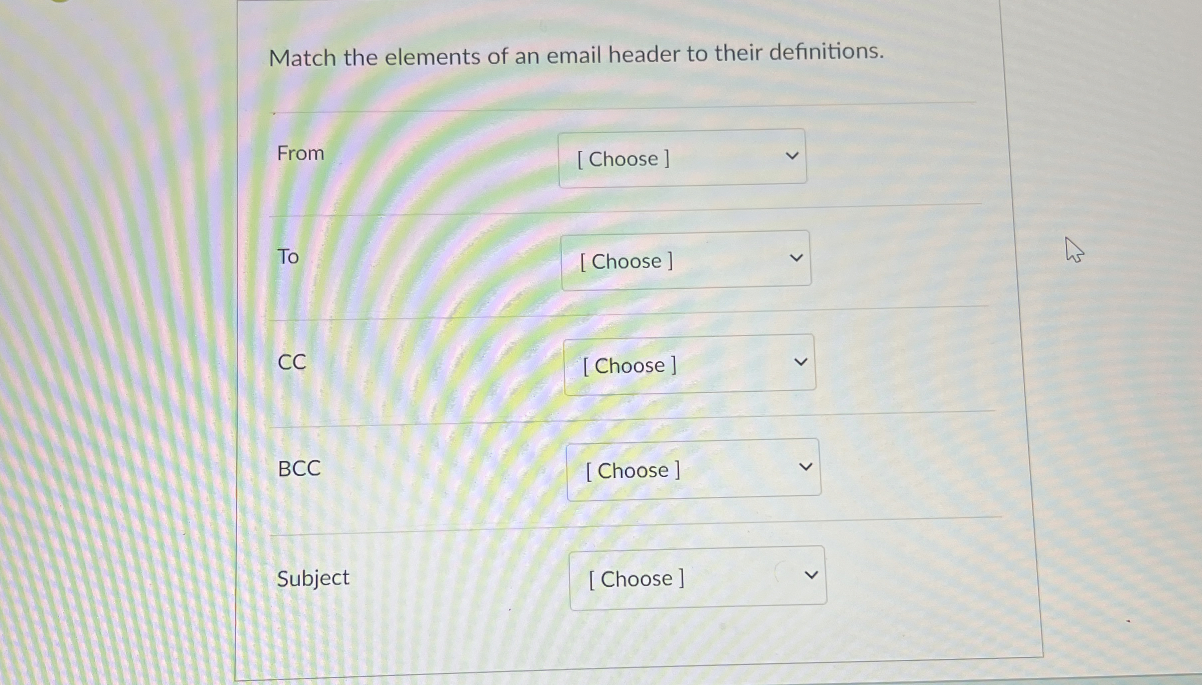 Match the elements of an email header to their