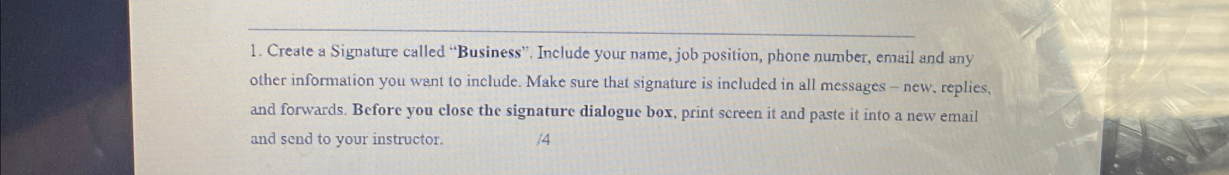 Create a Signature called "Business". Include
