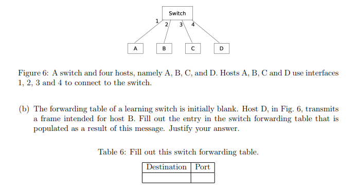 Figure 6 : A switch and four hosts, namely A , B