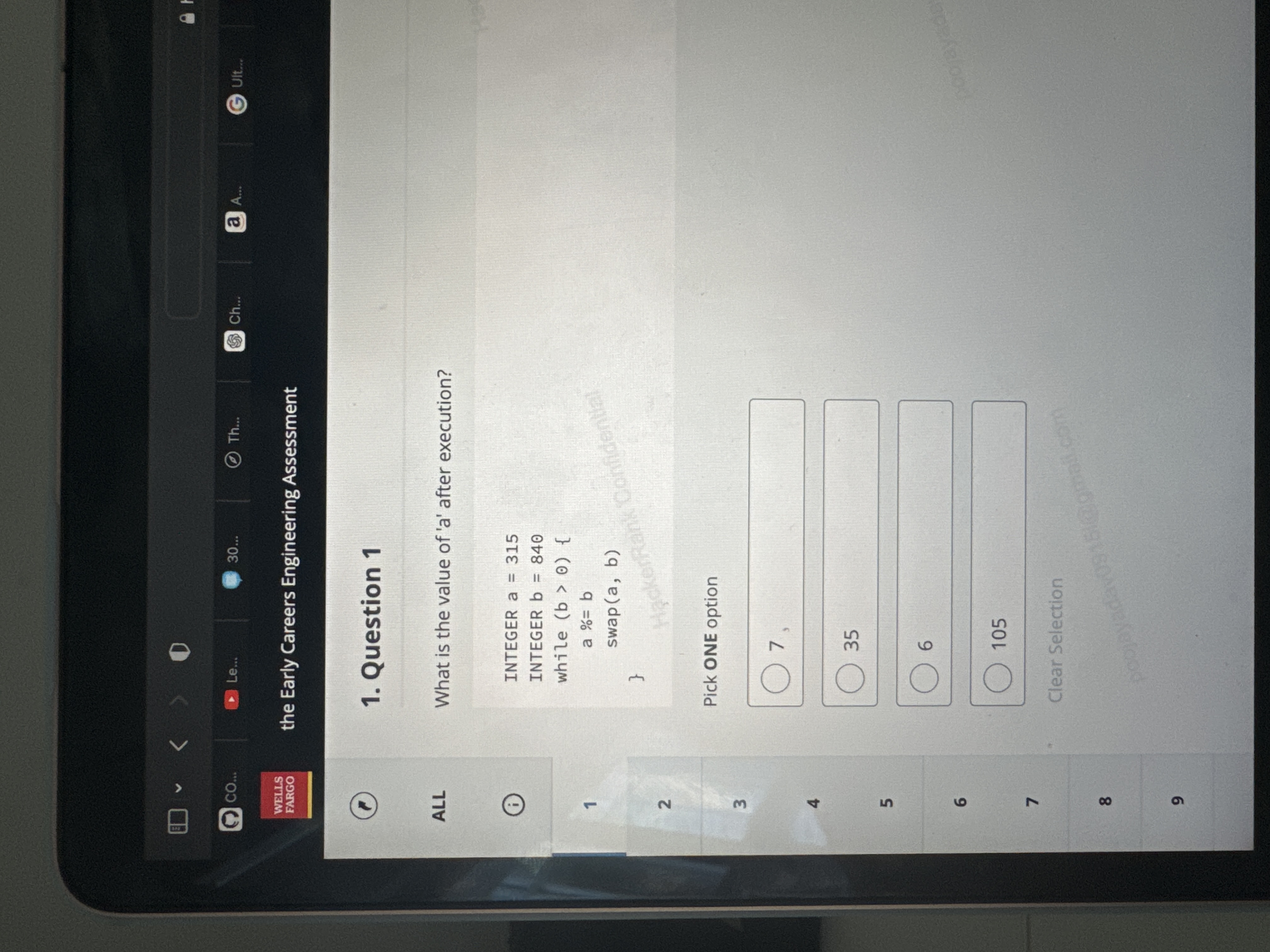 Question 1 ALL What is the value of ' a ' after