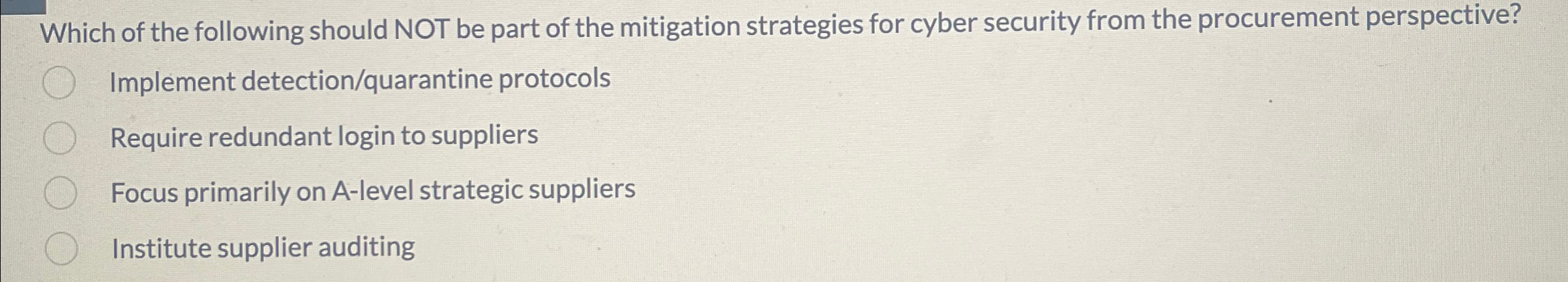 Which of the following should NOT be part of the