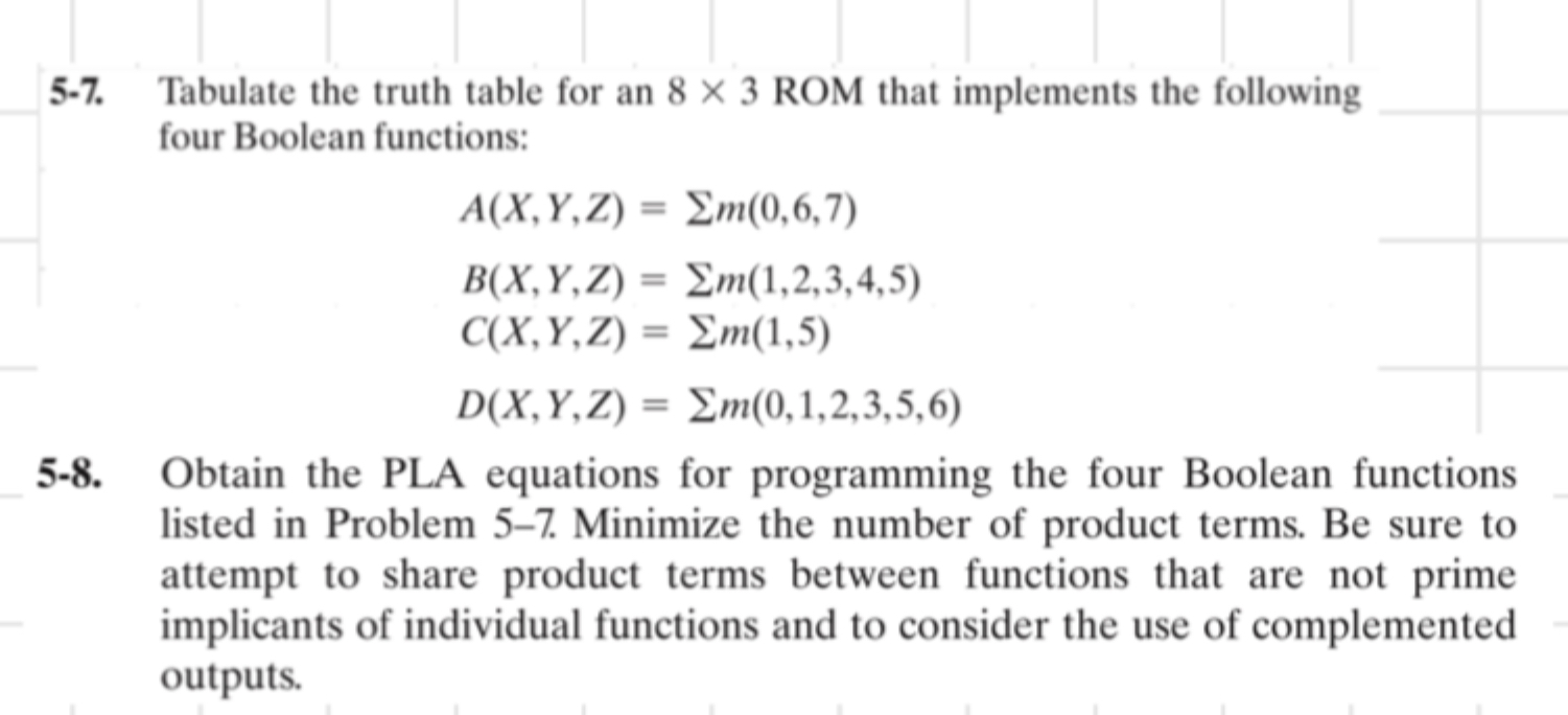 5 - 7 . Tabulate the truth table for an 8 3 ROM