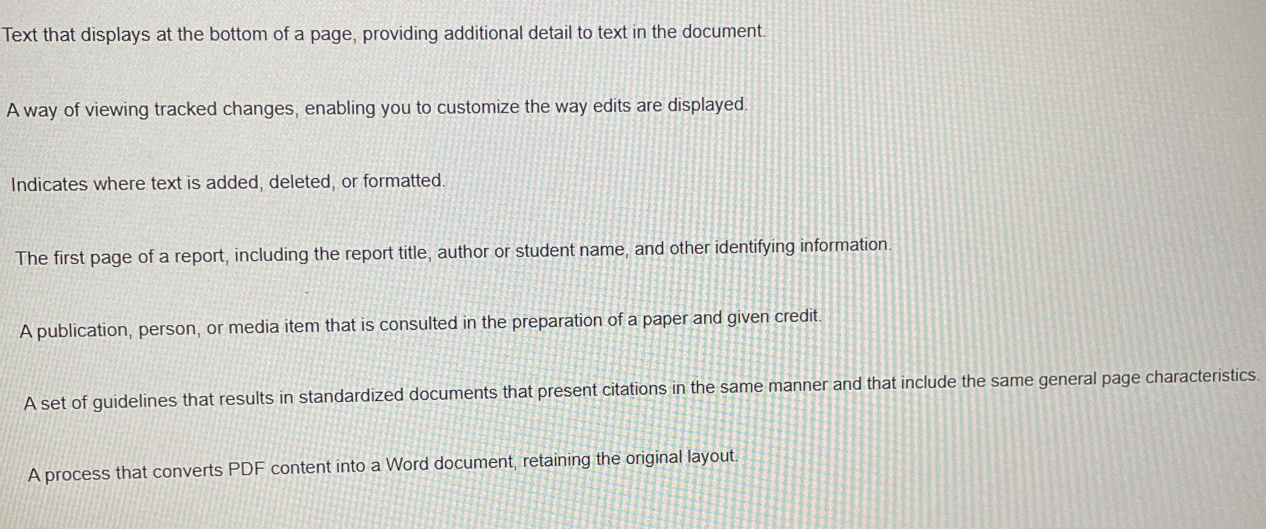 Text that displays at the bottom of a page,