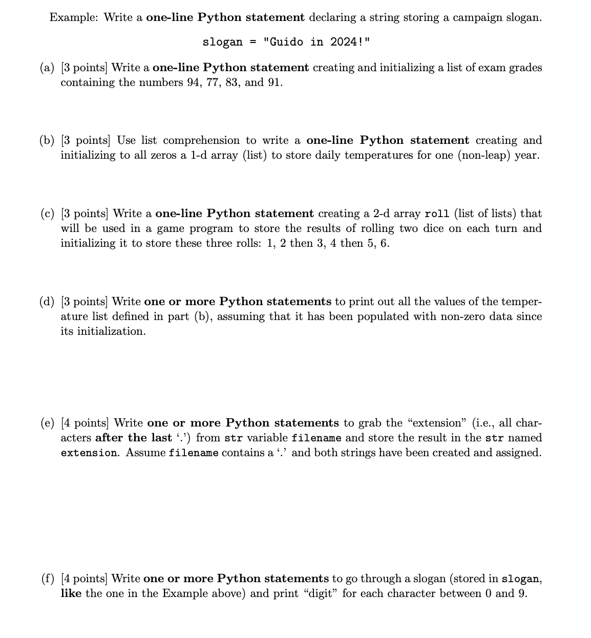 Example: Write a one - line Python statement