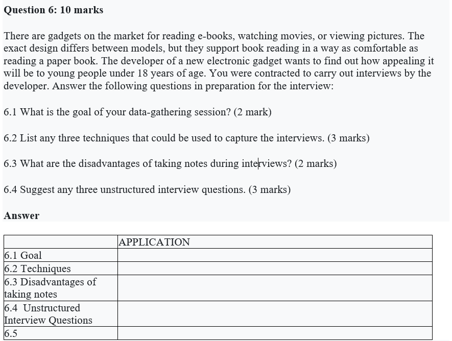 Question 6 : 1 0 marks There are gadgets on the