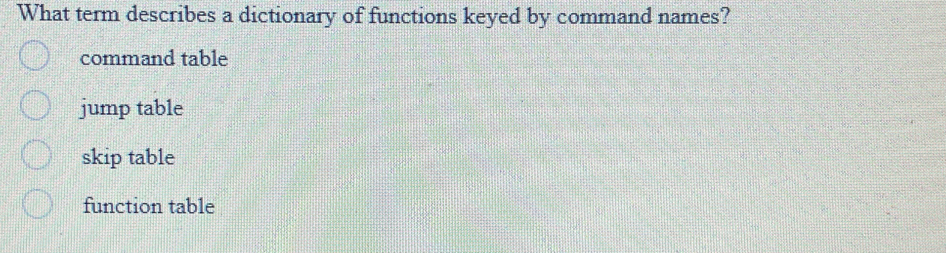 What term describes a dictionary of functions