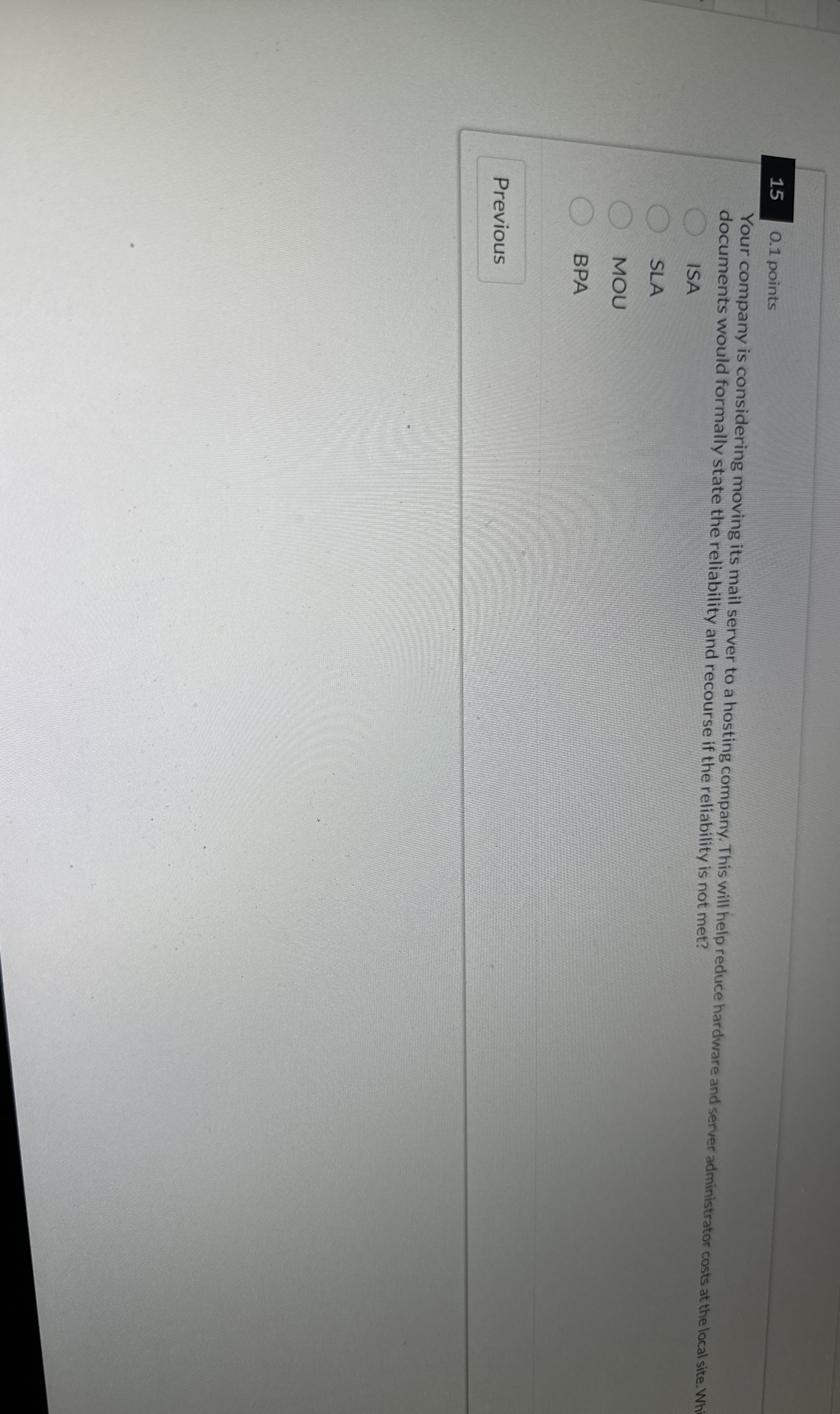 1 5 0 . 1 points Your company is considering