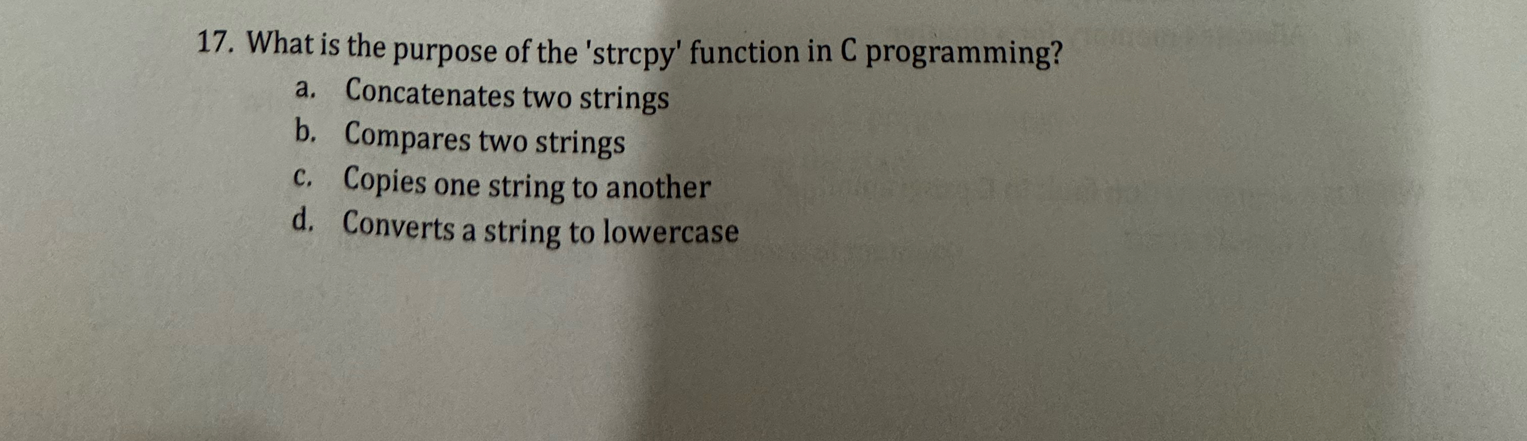 What is the purpose of the ' strcpy ' function in