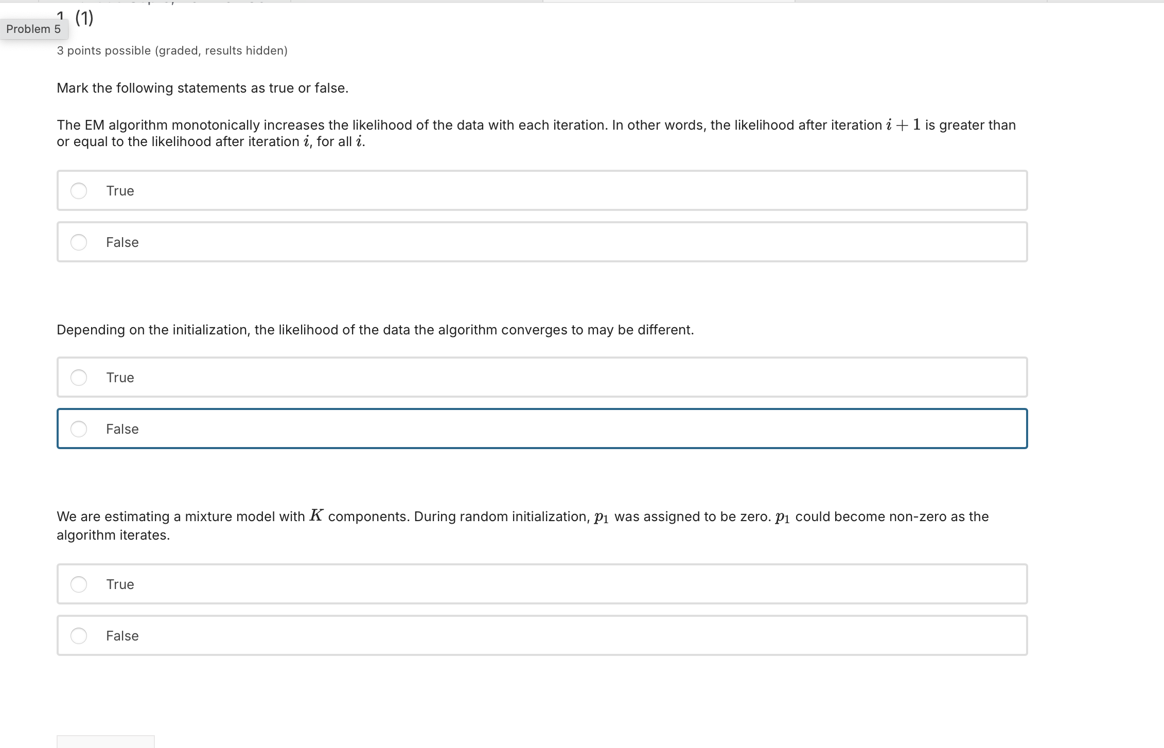 Problem 5 1 ( 1 ) 3 points possible ( graded ,