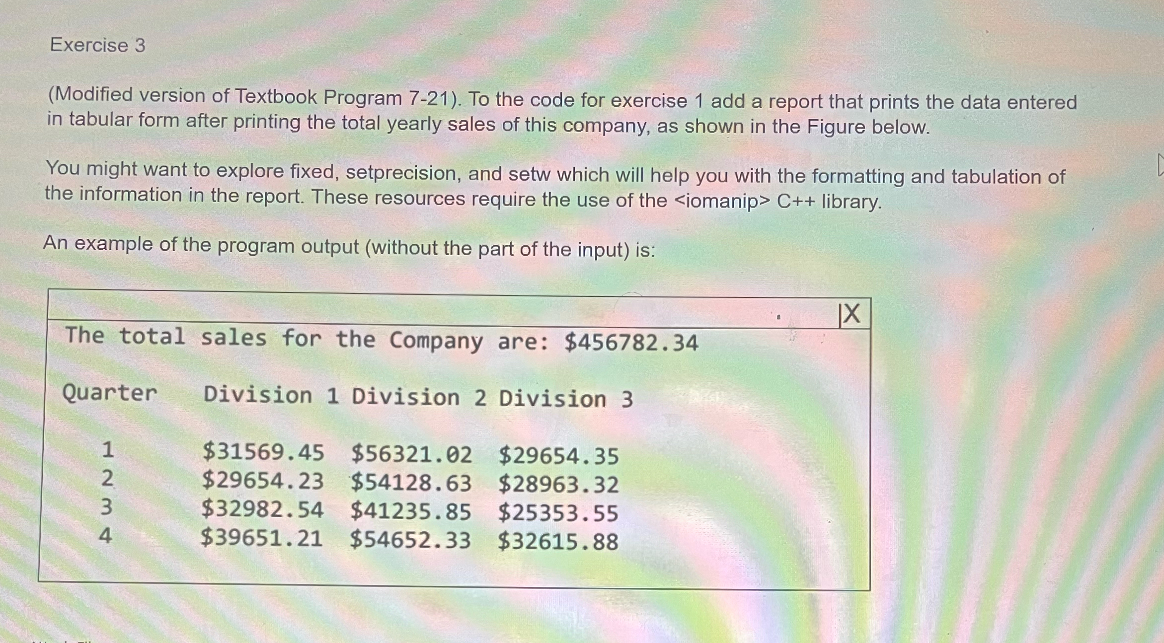 Exercise 3 ( Modified version of Textbook Program