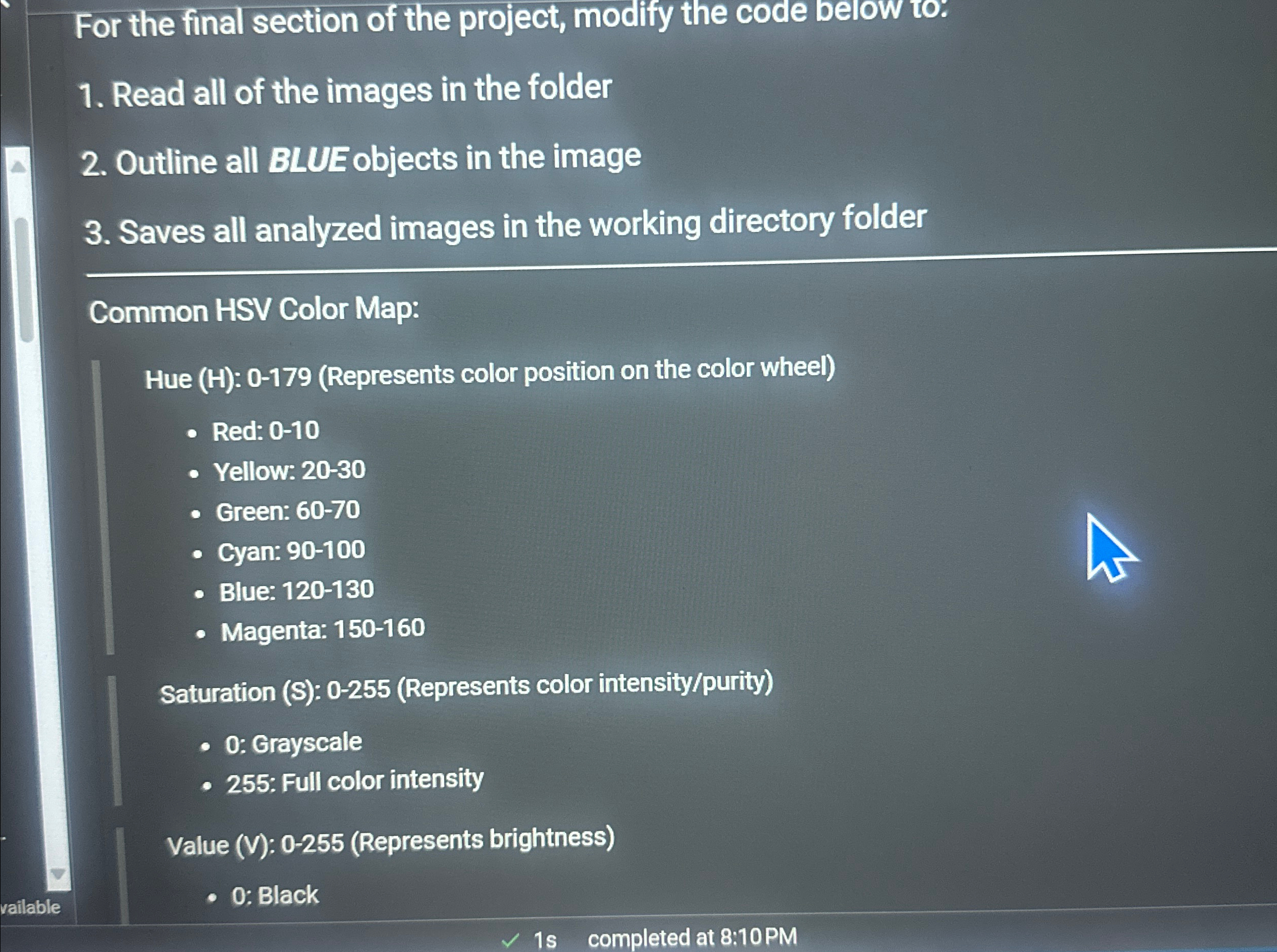 For the final section of the project, modify the