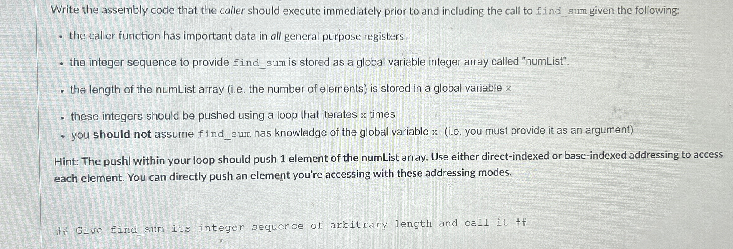 Write the assembly code that the caller should