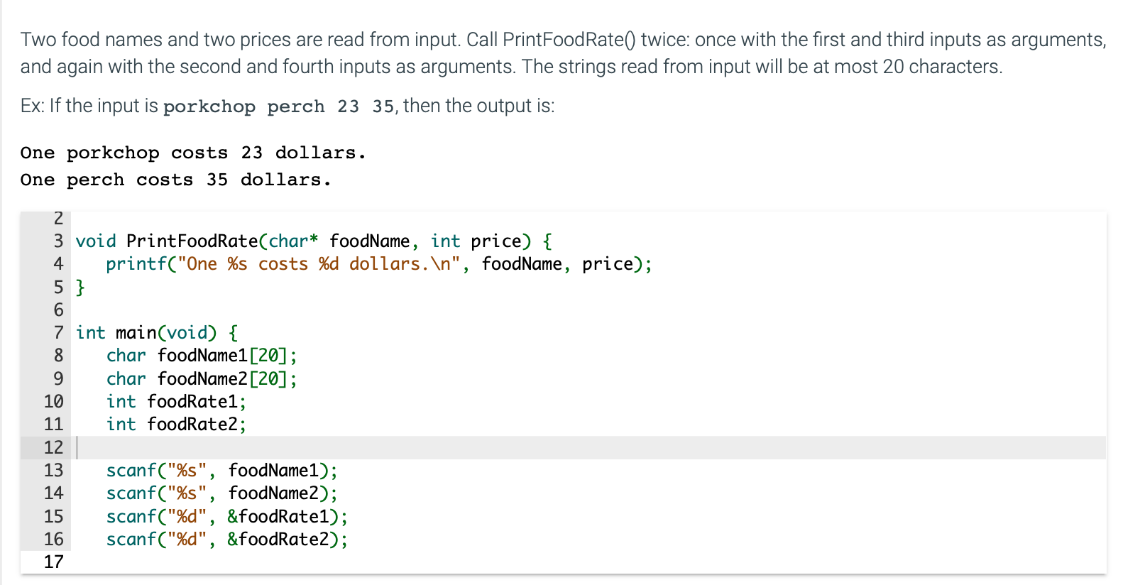 Two food names and two prices are read from