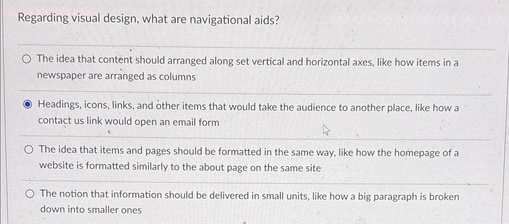 Regarding visual design, what are navigational